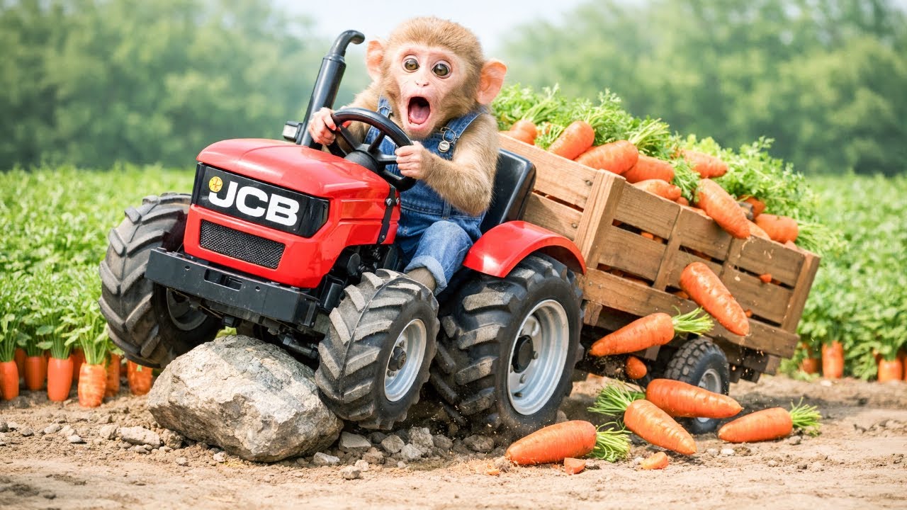 Monkey Farm Tractor Faces a Giant Rock on the Carrot Road! - Monkey Farm Work | MyNi Monkey Farm