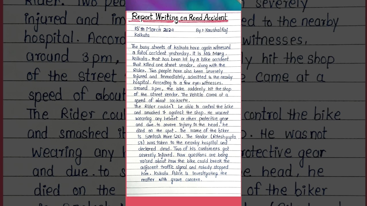 Report Writing On Road Accident In English | #shorts #reportwriting #roadaccident