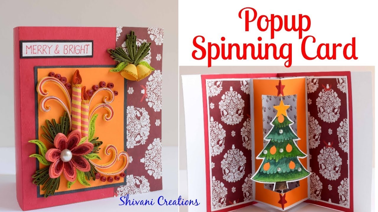How to make Spinning Christmas Tree Card/ DIY Popup Card/ Quilled Christmas Card