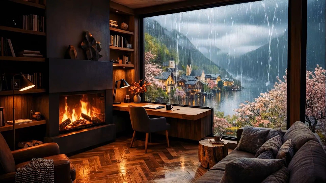 Cozy Fireplace and Rain on Glass 🔥🌧️❄️ | Deep Relaxing Audio