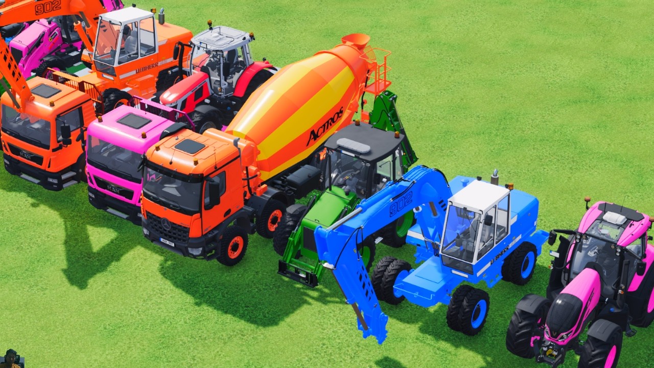TRANSPORTING EXCAVATOR MIXER TRUCK TRACTORs Backhoe loaders with truck in Game FARMING SIMULATOR 22