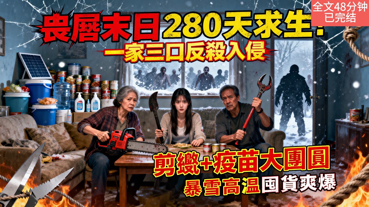 【全文四十八鐘已完結|一口氣看末世生存系列】喪屍病毒全球浩劫280天！女主預警爸媽加固門窗囤滿倉庫食物+藥品，面對入侵剪繩反殺+生病高燒，國家無人機飛機撒藥團圓結局暖心到爆