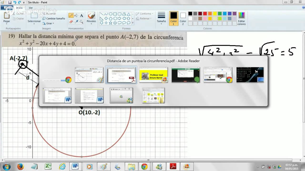 Distancia mínima de un punto en el plano a una circunferencia