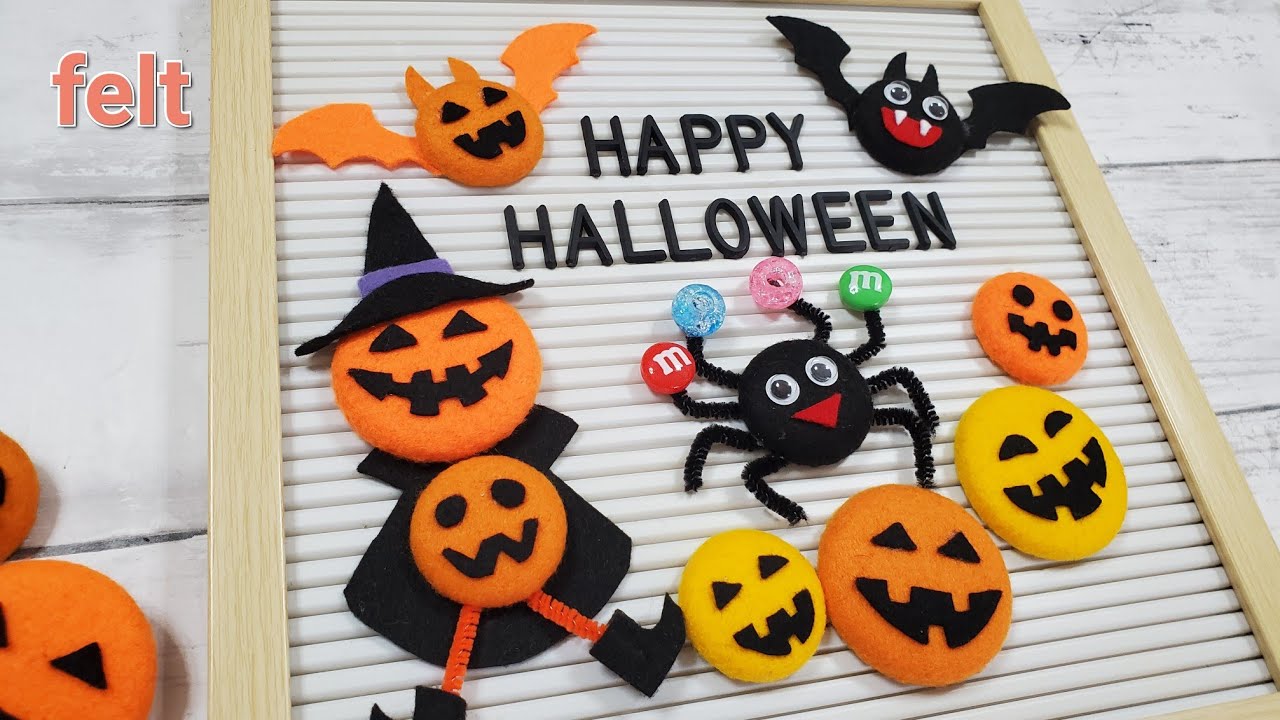[100均DIY]フェルトで作るハロウィン飾り🎃くるみボタンでレターボードの飾り/DIY/ felt/ Halloween room decor /letterboard icon