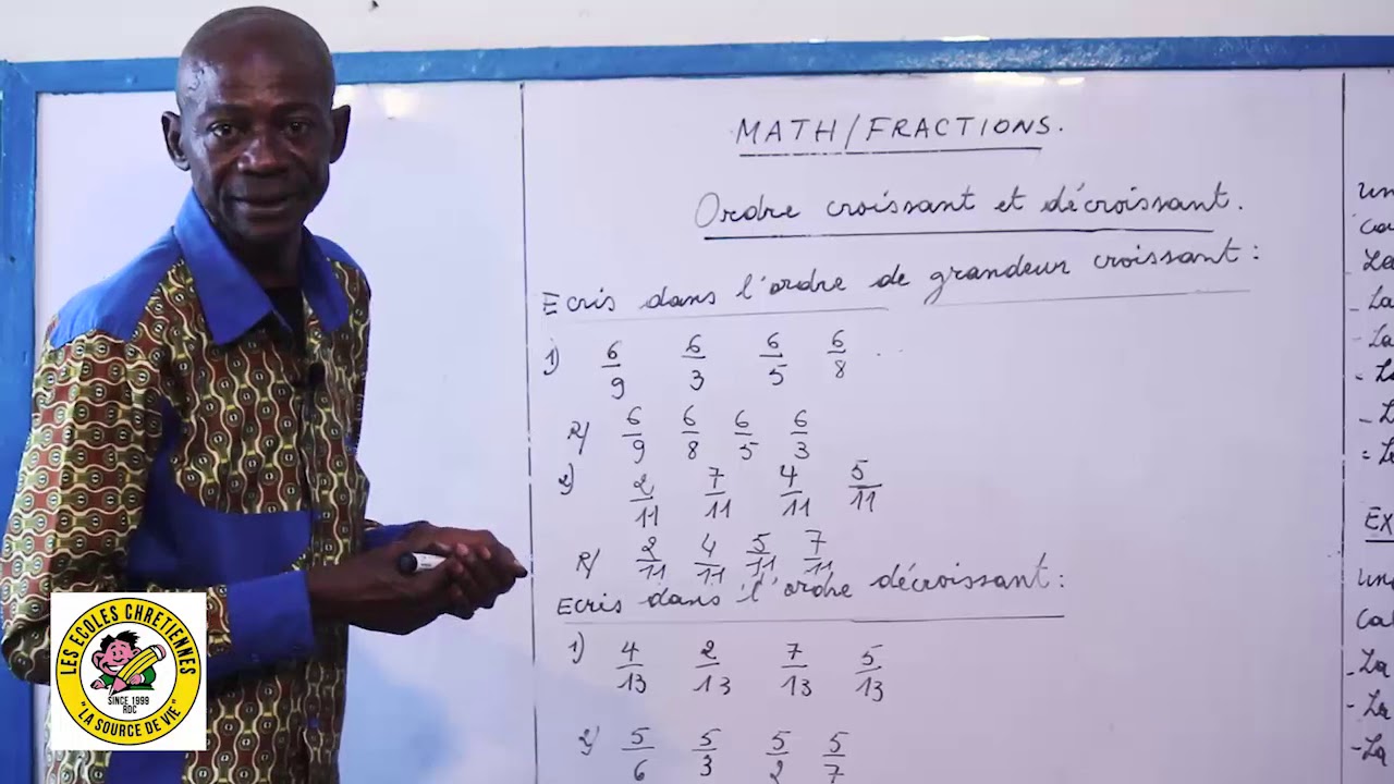 Math fraction ordre croissant et décroissant