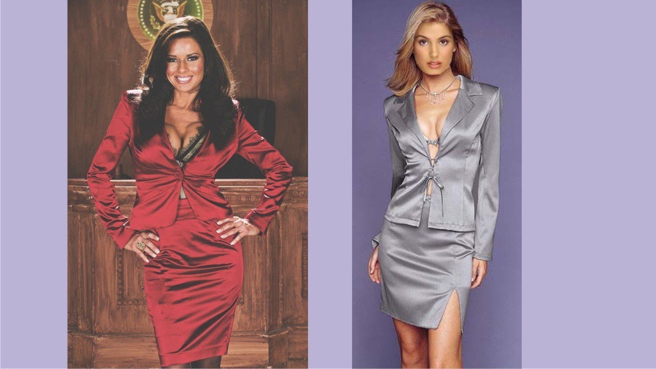 Shiny Satin Skirt Suit