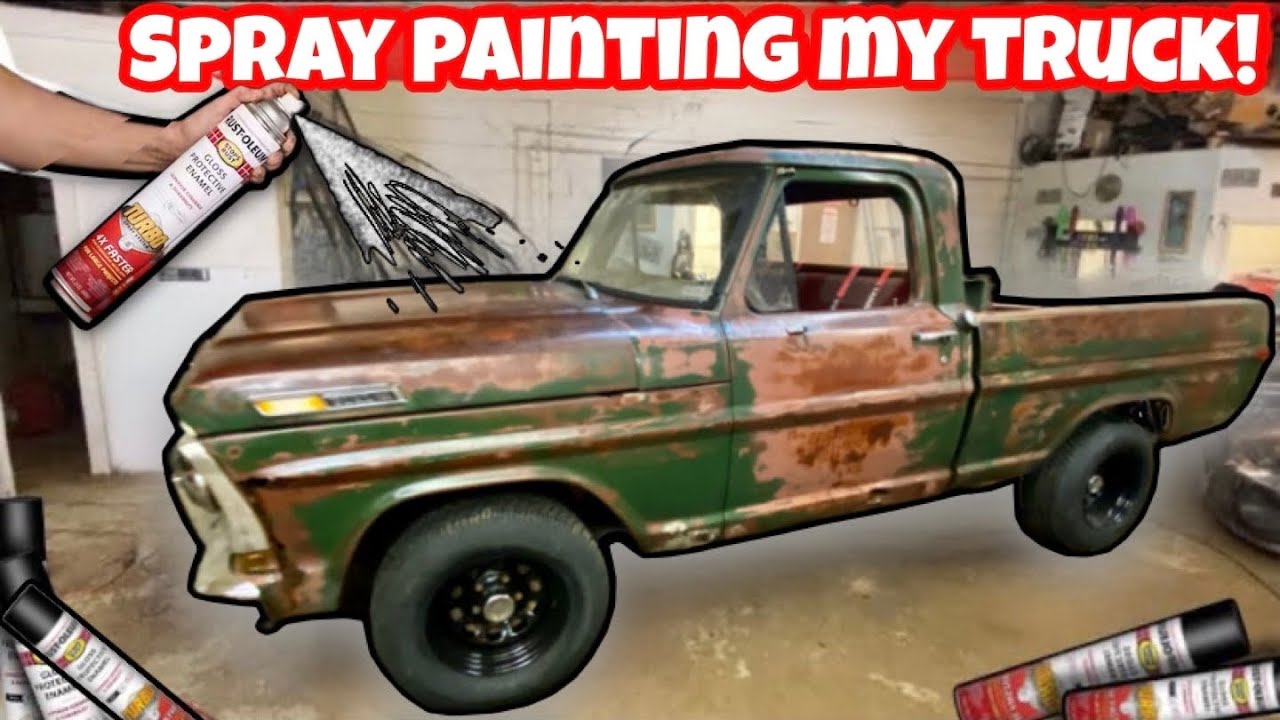 SPRAY PAINTING MY TRUCK WITH TURBO CANS! SHORT BED CONVERSION GETS PAINT! NASCAR FORD F100
