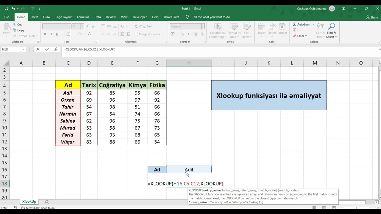 Xlookup funksiyasından istifadə qaydası - Use Xlookup function in excel