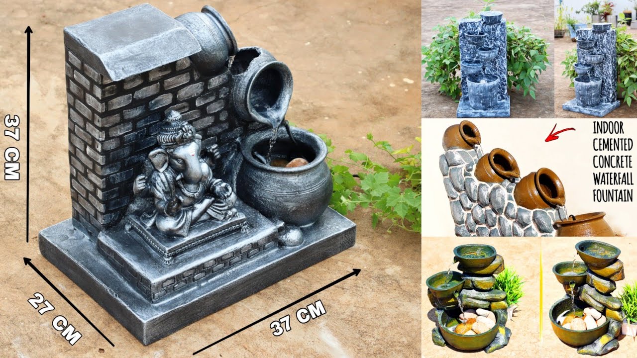 Cement Craft - Awesome Different Antique Cemented Indoor Tabletop Waterfall Fountain Making at Home