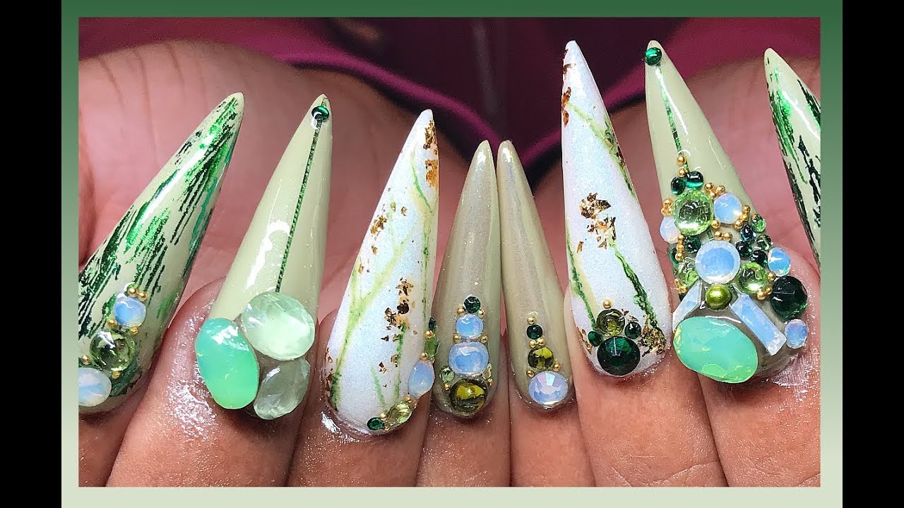 Jade Marble Polygel Nails Full Set