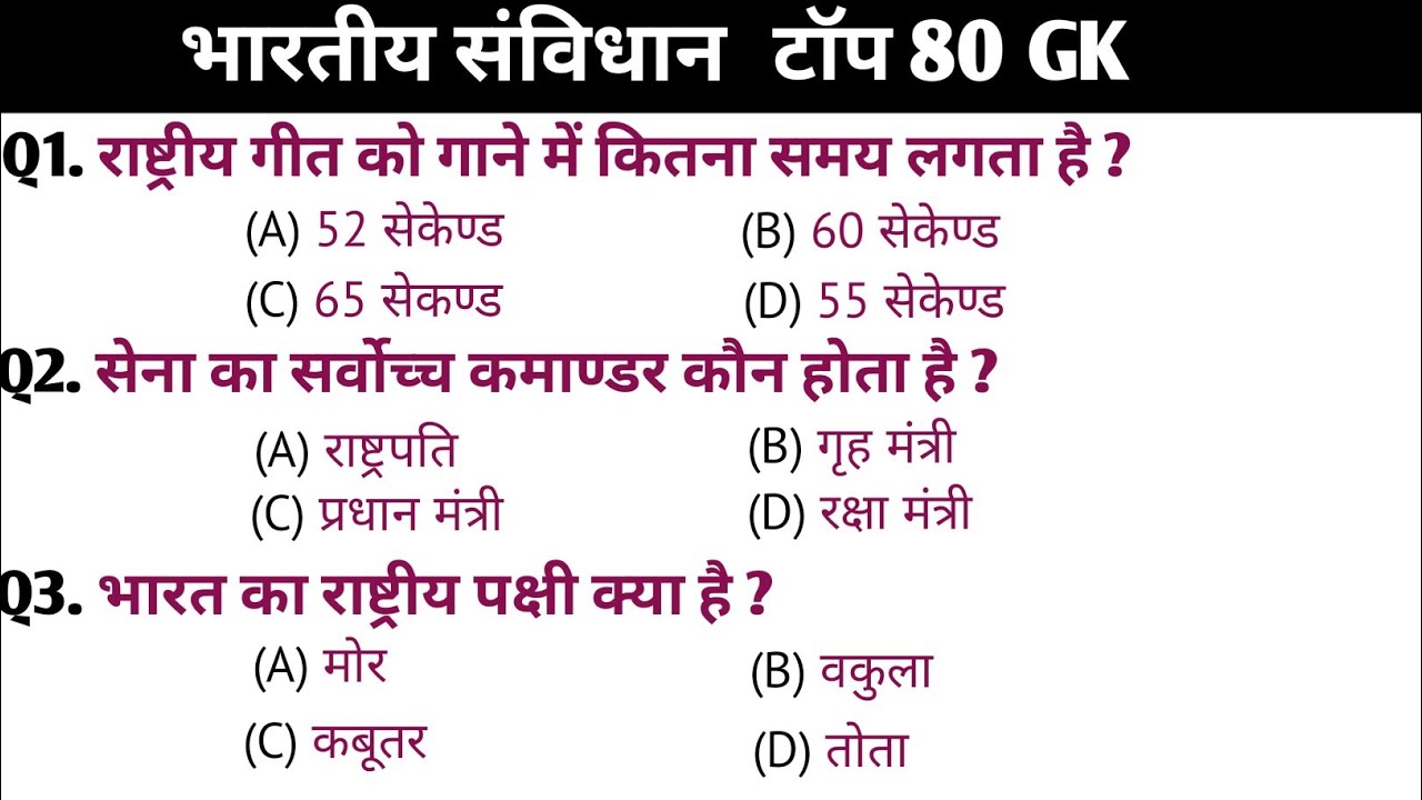 भारतीय संविधान 80 G K / Indian constitution / SSC / Group D / police / SI