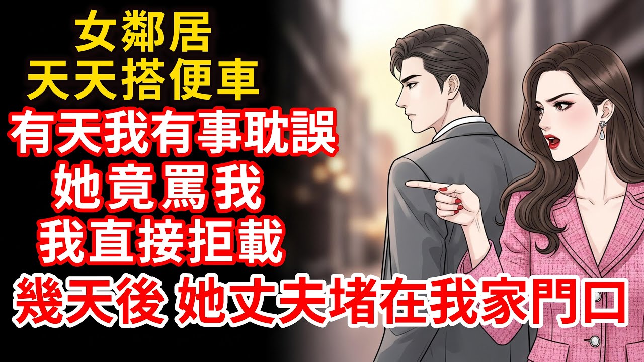 【鄰里關係】女鄰居天天蹭車，遲到一次竟罵我不尊重？我改搭捷運後，看見她丈夫在等我...結局極度舒適！#有聲小說 #情感故事 #一口氣看完