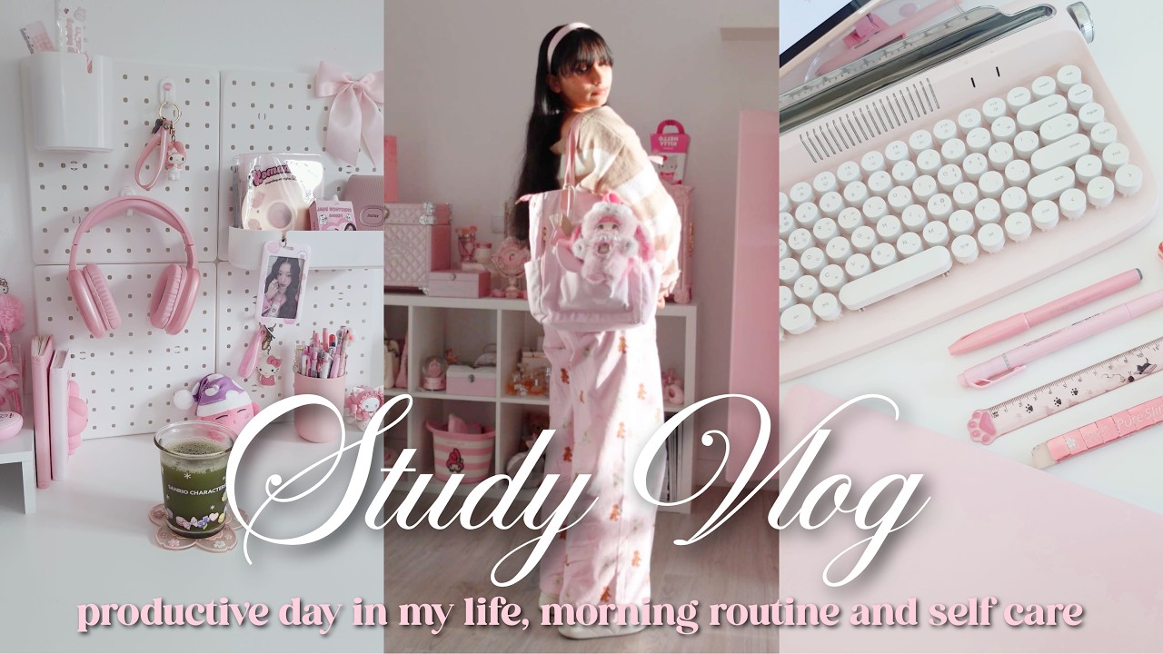 5AM STUDY VLOG 🍡🌷 productive day in my life, morning routine & self care