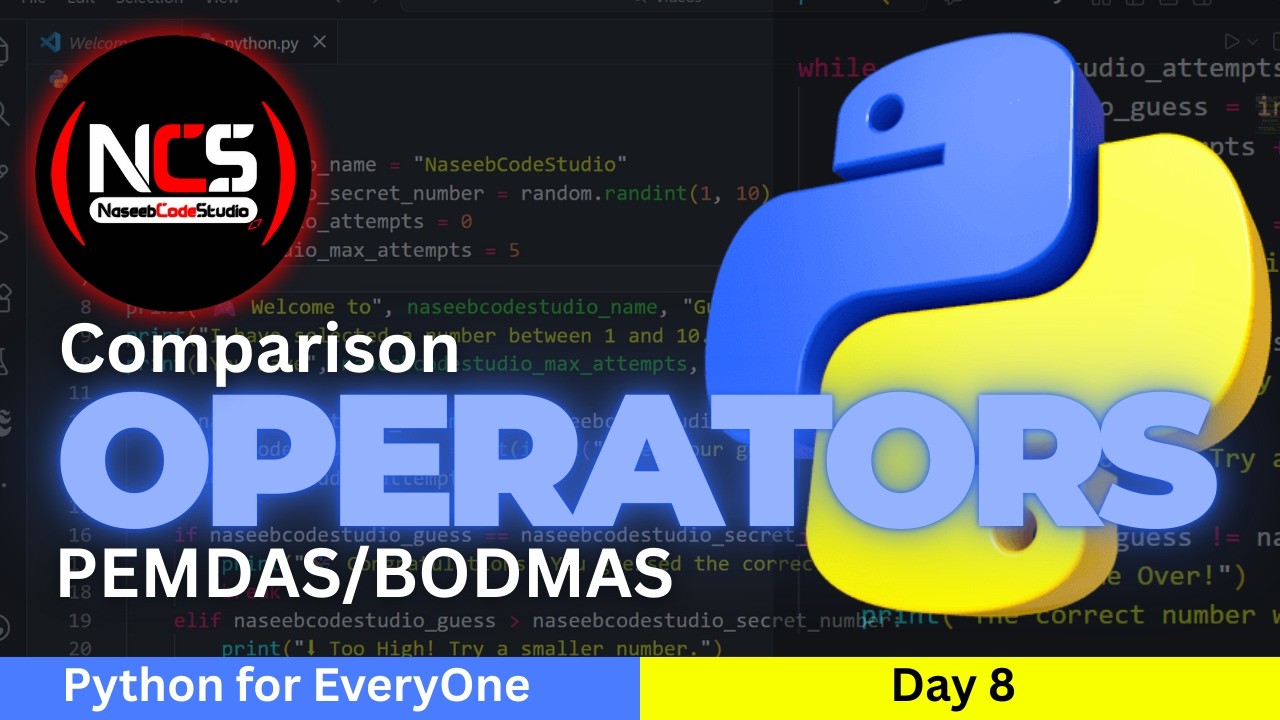 Python Comparison Operators | Relational, Equality, BODMAS, PEMDAS | Python for Everyone Day8