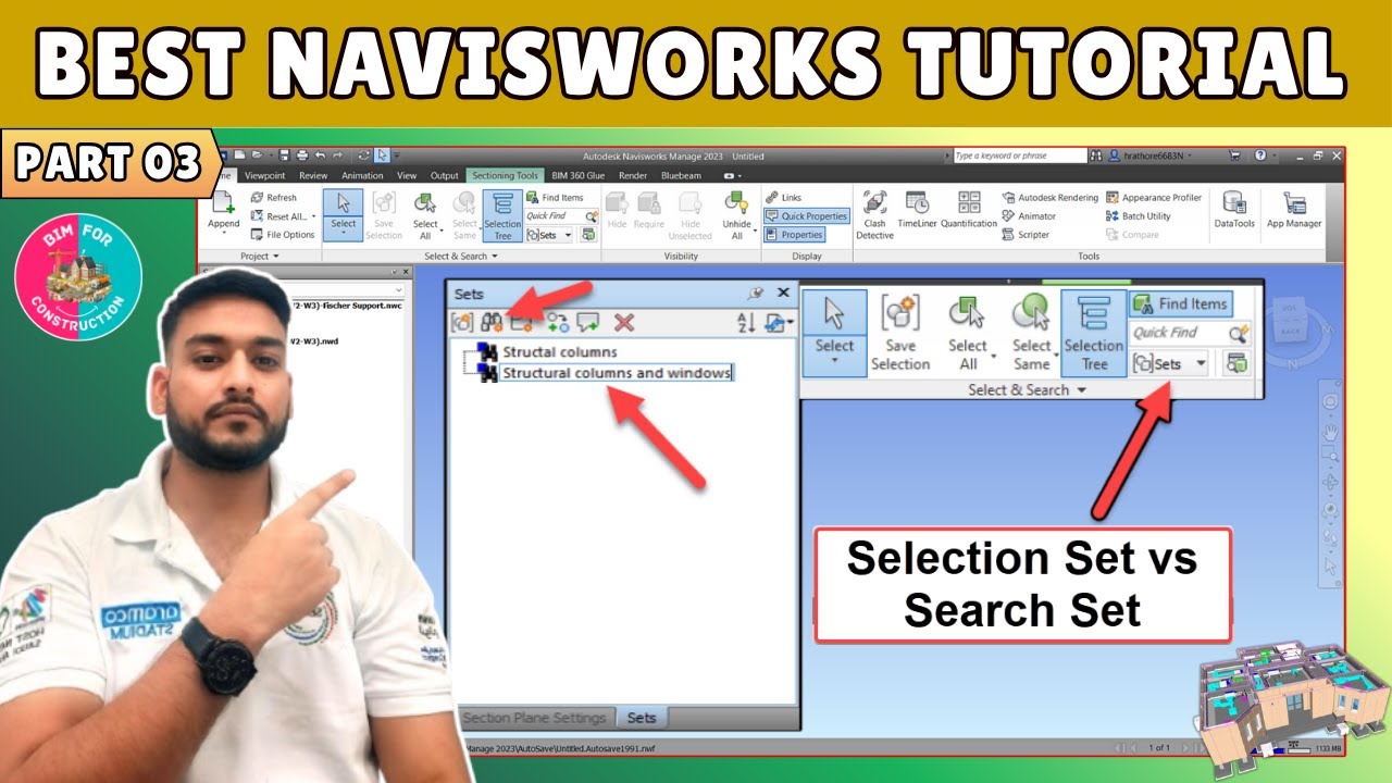 #03 Navisworks Manage Tutorial: Search Set vs Selection Set Difference!