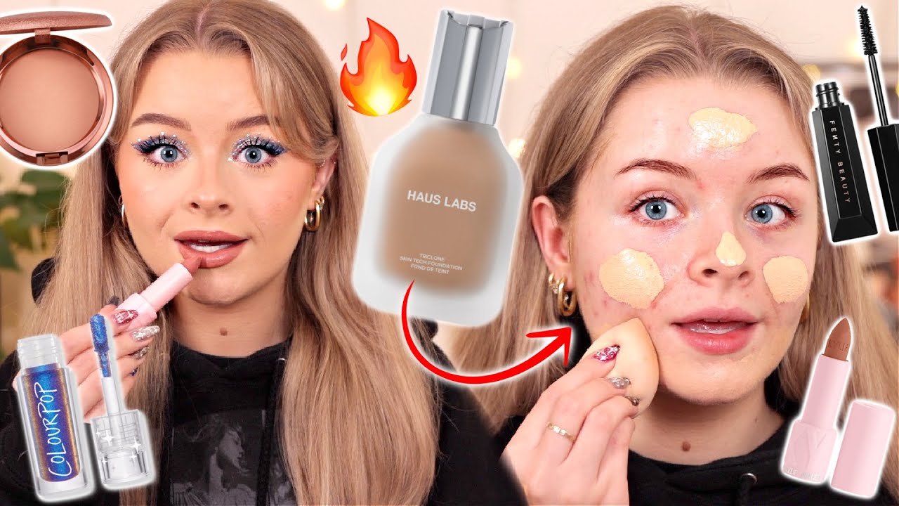 TESTING *NEW IN* MAKEUP!!! (Finally trying Haus Labs foundation...)