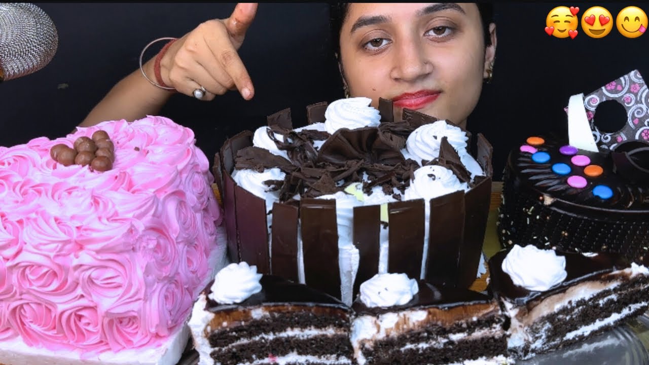 ASMR* EATING CHOCOLATE CAKE,STRAWBERRY CAKE,DARK CHOCOLATE TRUFFLE,BLACK FOREST,PASTRY EATINGVIDEO*