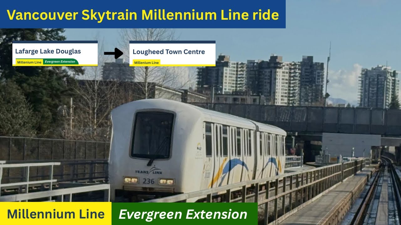 Vancouver Skytrain Millennium Line ride | 2002 Mark 2 | Lafarge Lake Douglas to Lougheed Town Centre