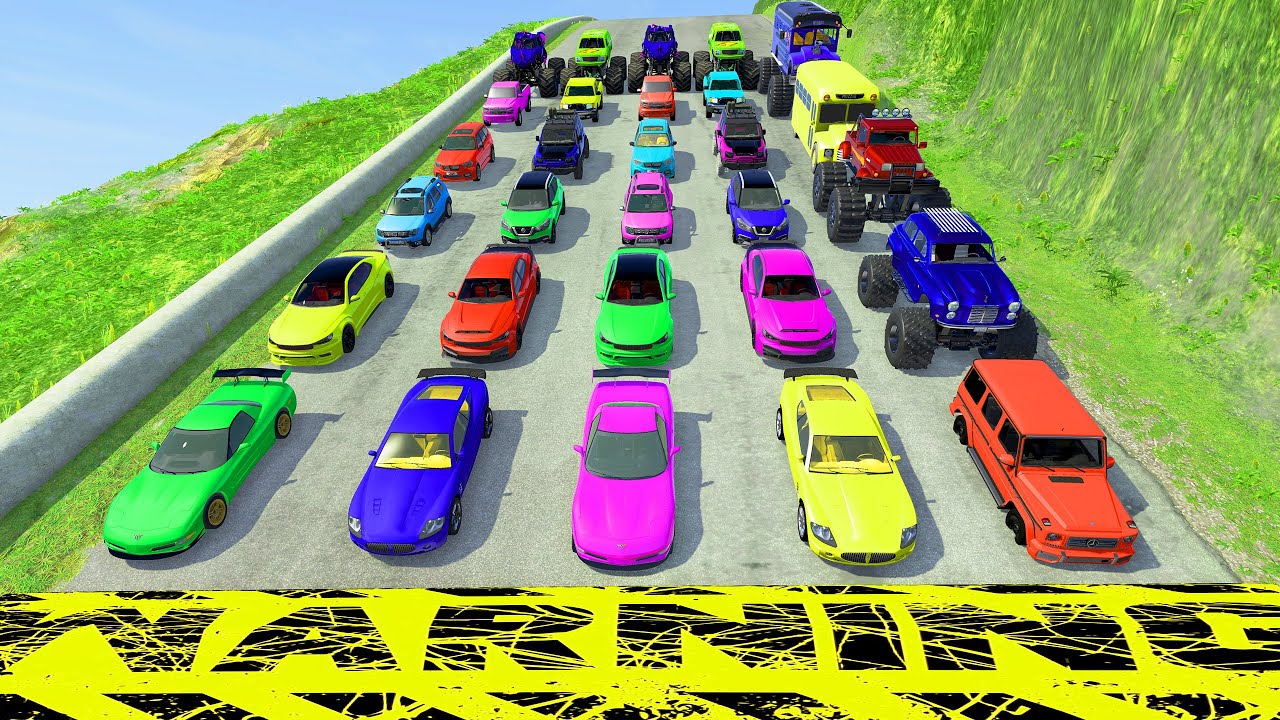 Monster Truck vs Speed Bumps Potholes – Big Cars vs Bollards vs Deep Water | HT Gameplay Crash