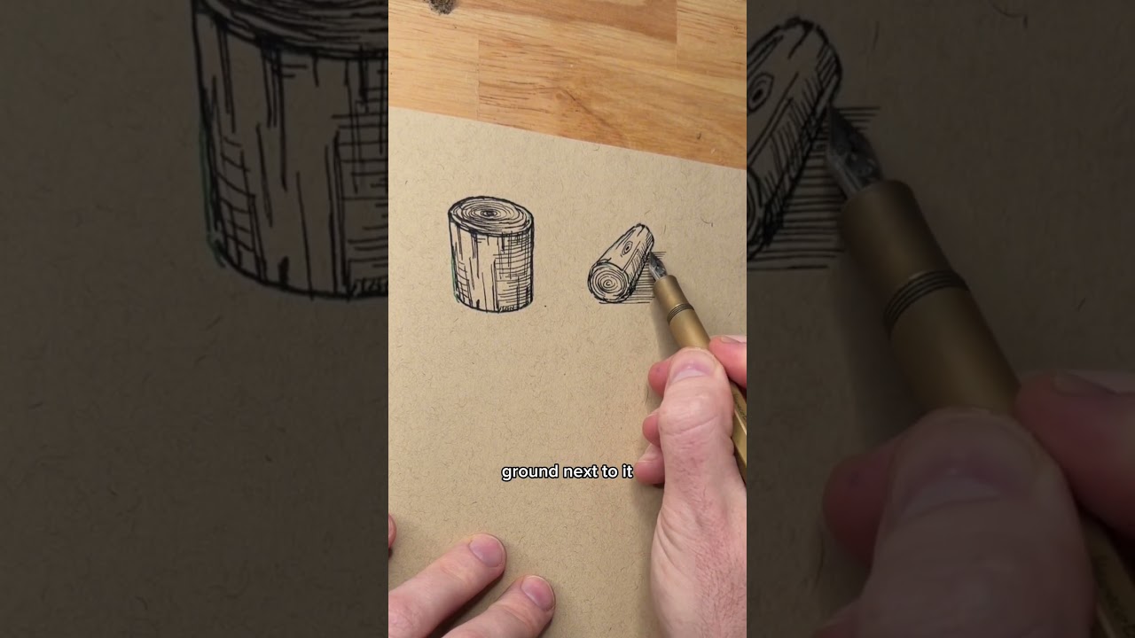 Drawing a driftwood scene with simplified shapes.