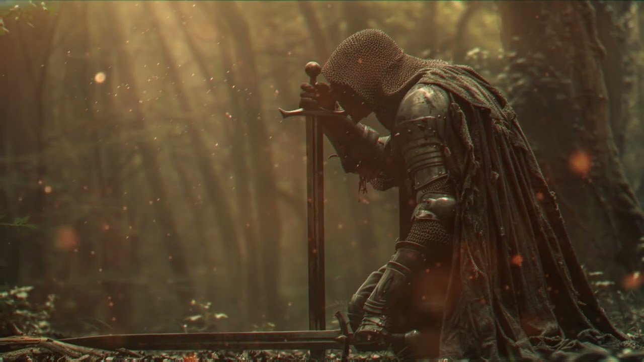 free, Knight, moment of reflection, forest, sunlight, glow Hd 4k