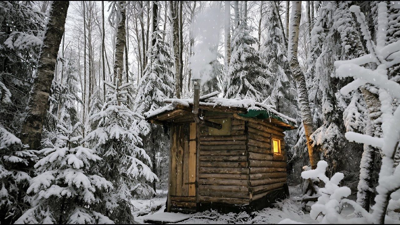 Winter Returned with Strong Winds and Snow | Safe Inside My Forest Hut