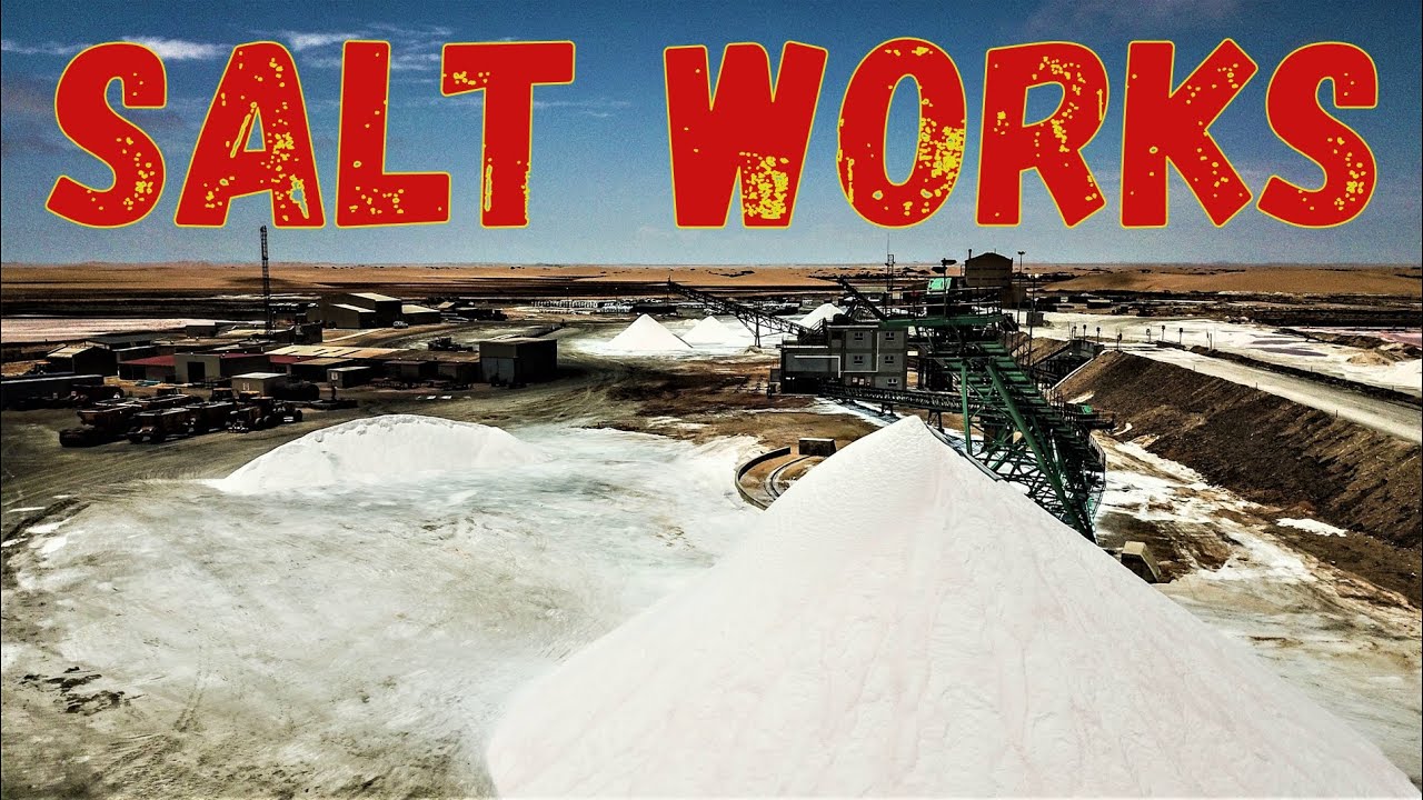 Walvis Bay salt works at the Atlantic west coast of Namibia in southern Africa