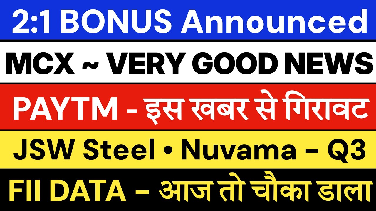 MCX Q3 RESULTS 2026 | PAYTM STOCK CRASH | Q3 RESULTS | JSW STEEL &bull; NUVAMA | FII DATA TODAY 💥