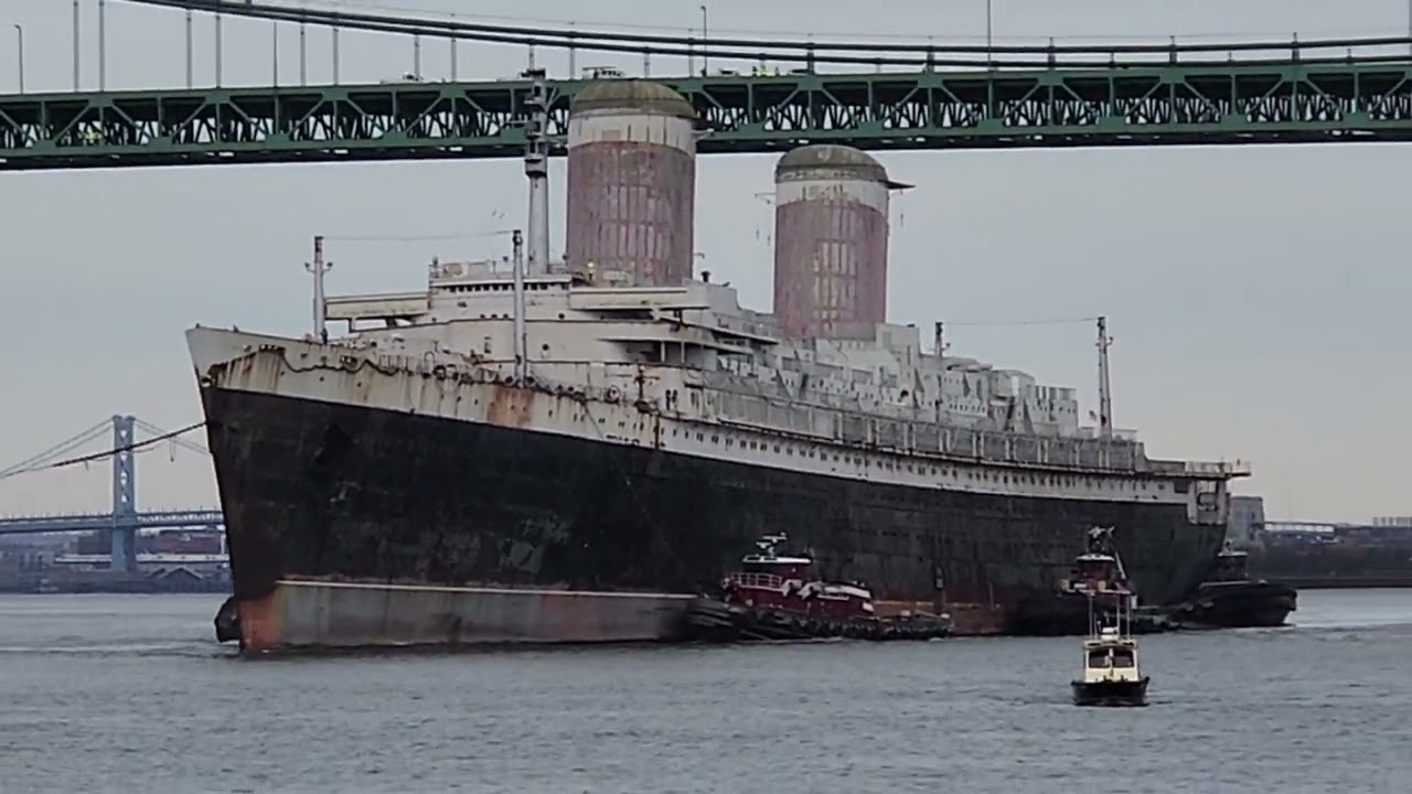 SS United States Sailing under Walt Whitman Bridge.