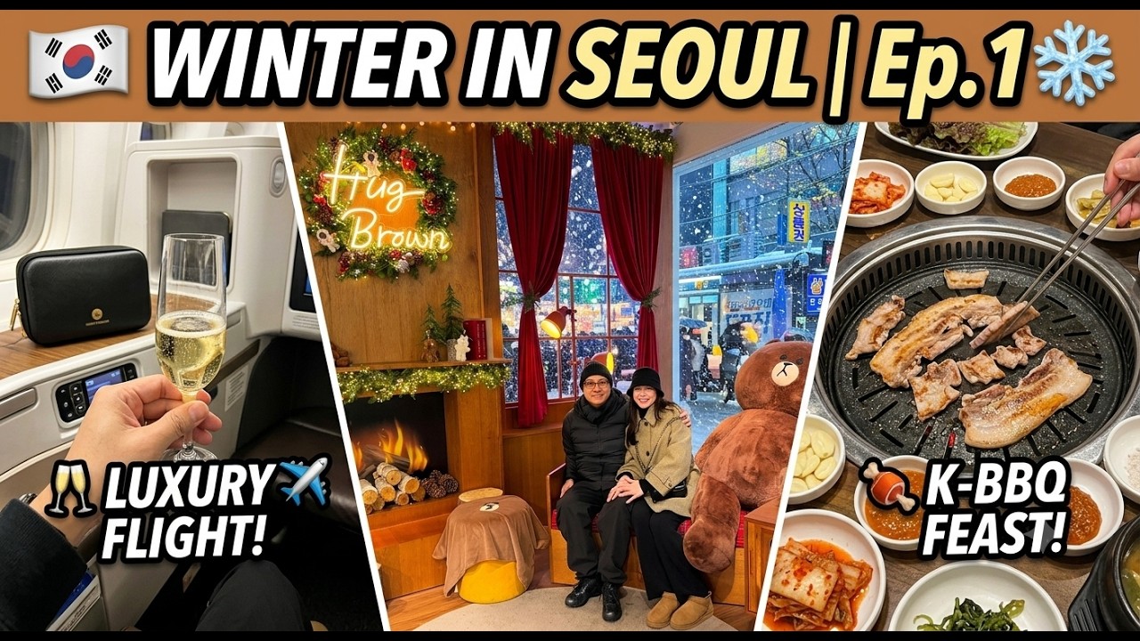 Luxury Flight, Korean BBQ & First Snow 2024 ! 🇰🇷 Winter Seoul Vlog Ep.1