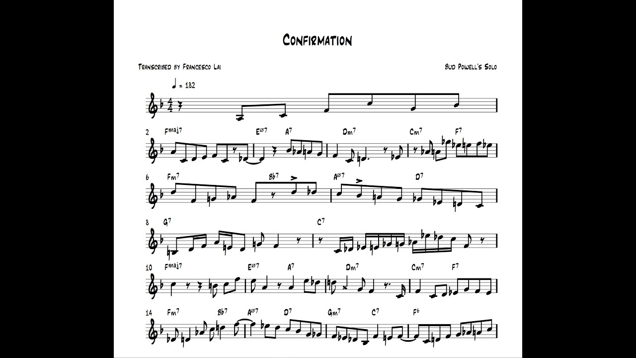 Confirmation - Bud Powell's Solo Transcription from the Album 