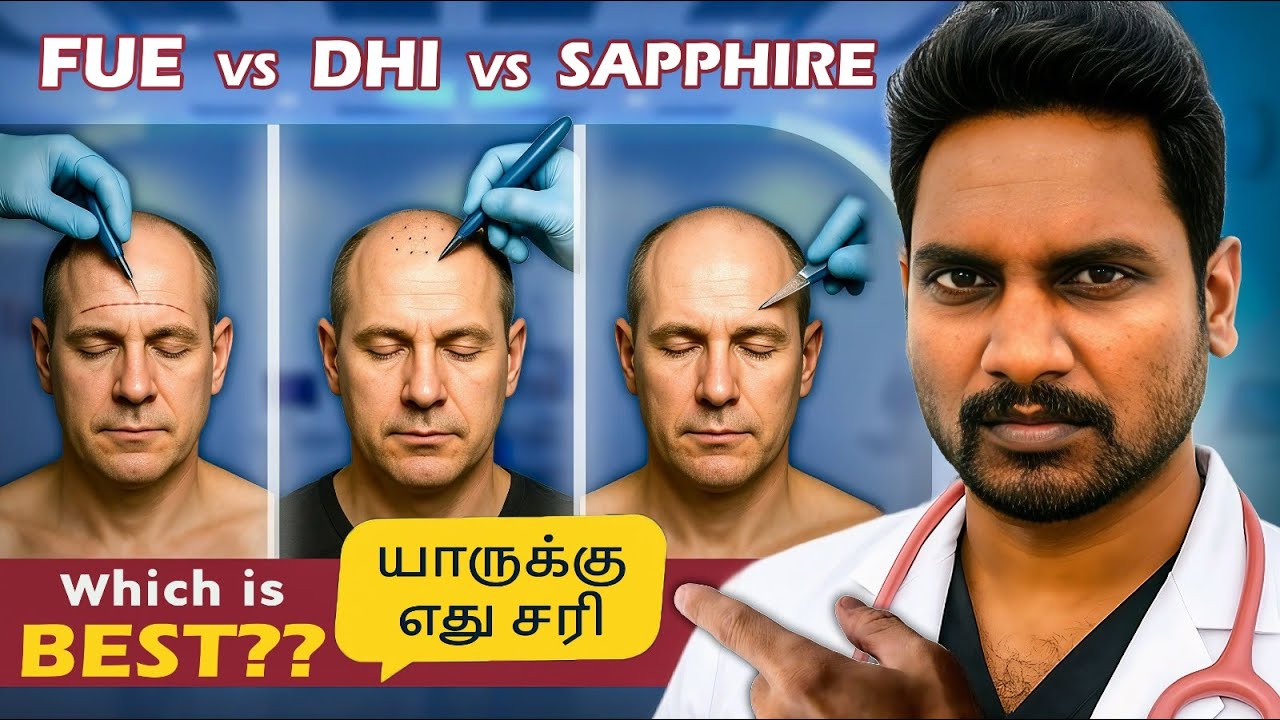 🔍 FUE vs DHI vs Sapphire Hair Transplant – யாருக்கு இது சரி? 💇‍♂️✨