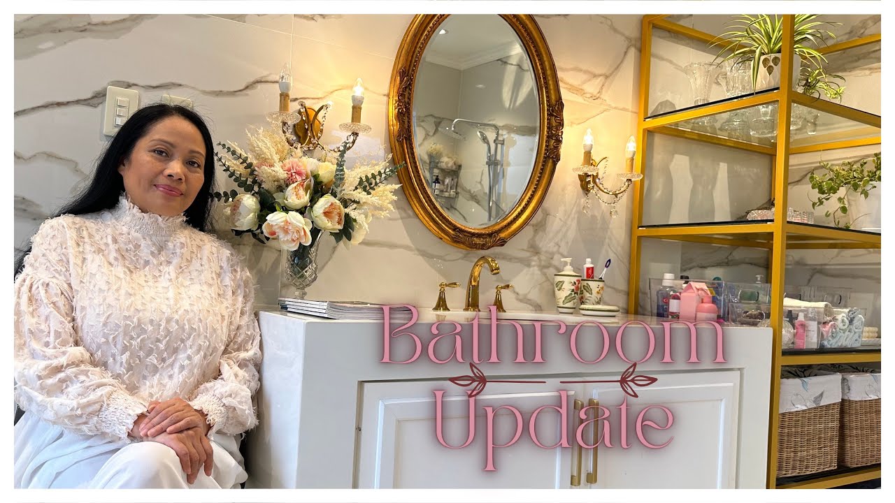 New Bathroom Projects &Tour: Customized Glam Shelf, DIY Lined Rattan Hampers