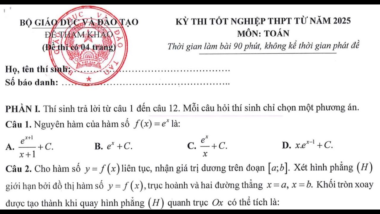 Toán 12. GIẢI ĐỀ MINH HỌA TOÁN TNTHPT 2025 - GIẢI CHI TIẾT CHO HS MẤT GỐC - FULL