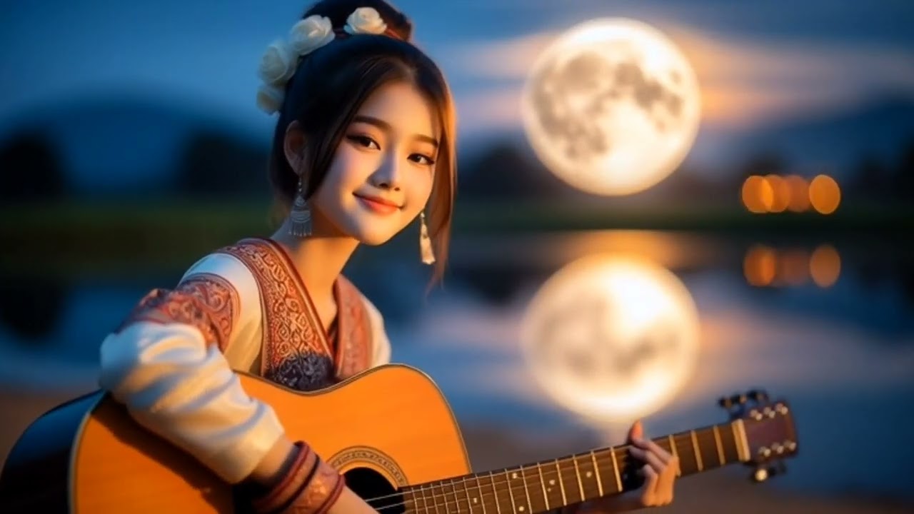 Romantic Guitar Tune Played by a Beautiful Girl