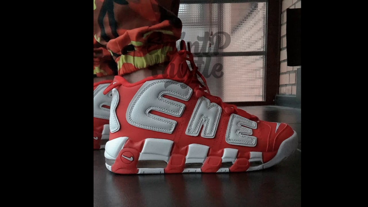 Видео обзор THE SUPREME X NIKE AIR MORE UPTEMPO на ногах