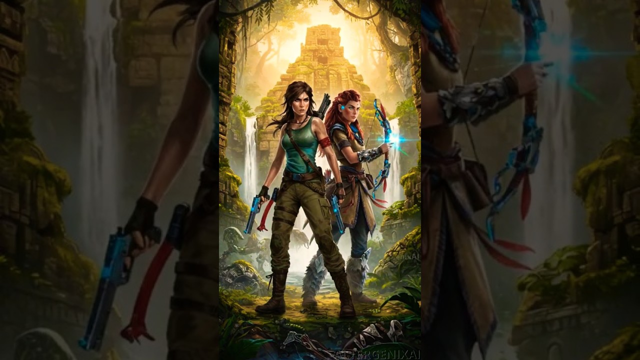 Lara Croft & Aloy AI Fusion 🏹🗺️ Adventurer Hybrid! #TombRaider #fusion #aiart #LaraCroft #Aloy