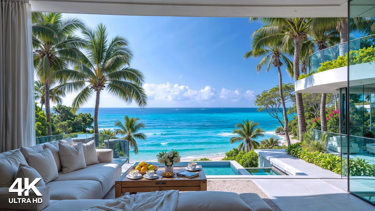 Luxury Beachfront Villa Ambience 🌊 Sweet Bossa Nova Jazz & Ocean Sounds for a Bright Summer Morning