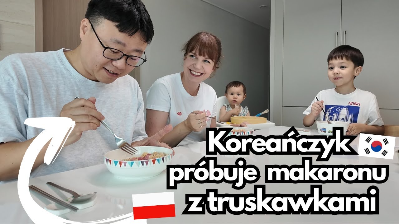 Mój mąż Koreańczyk próbuje makaronu z truskawkami pierwszy raz w życiu!
