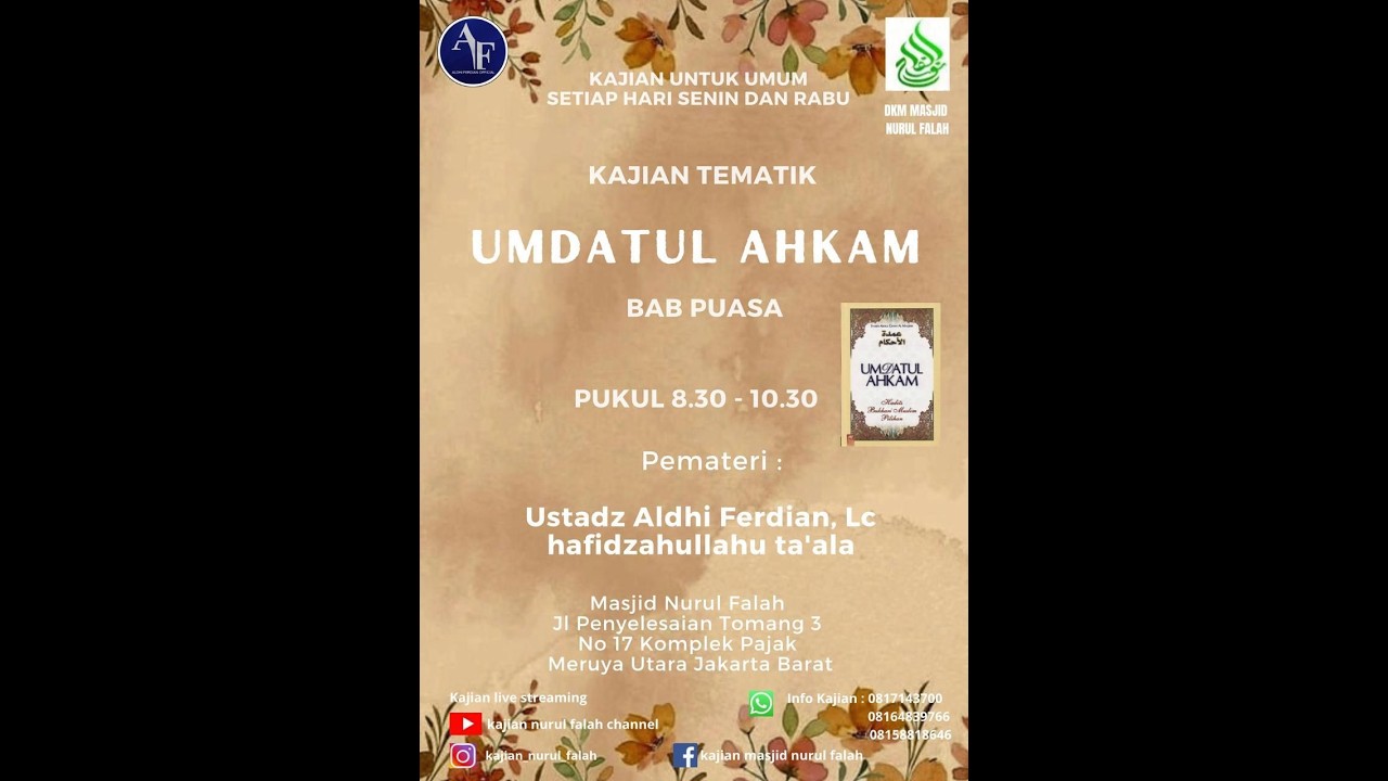 [LIVE]  KAJIAN TEMATIK UMDATUL AHKAM - BAB ZAKAT FITRI  | Ust Aldhi Ferdian Lc حفظه الله تعالى