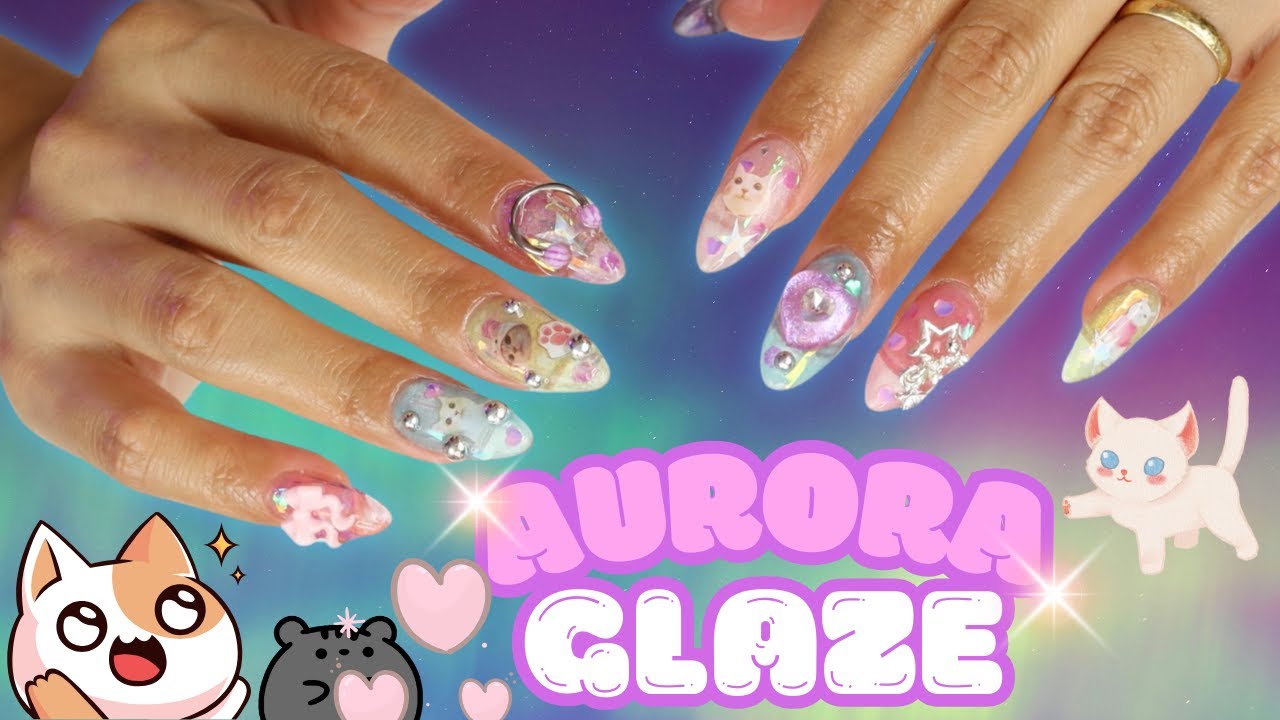 🐱✨ Милый маникюр в стиле «Кошечка» с использованием лаков из коллекции Aurora Glaze от Bandi ✨🐱 |...