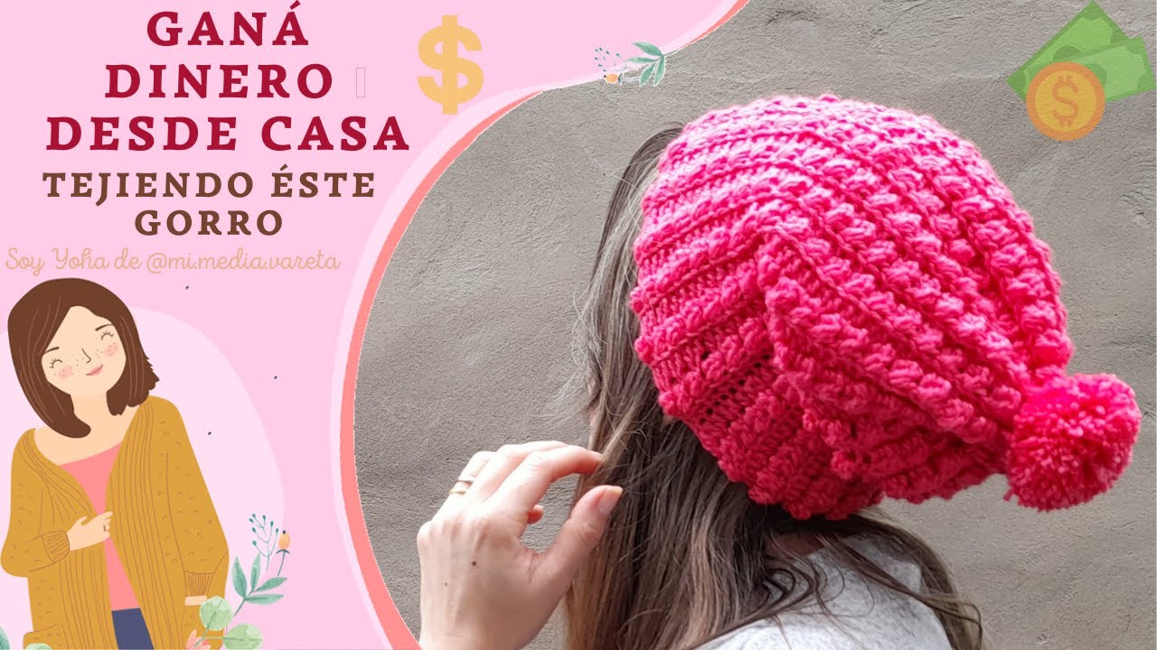 GANÁ DINERO desde casa tejiendo éste GORRO A CROCHET para principiantes en punto mora