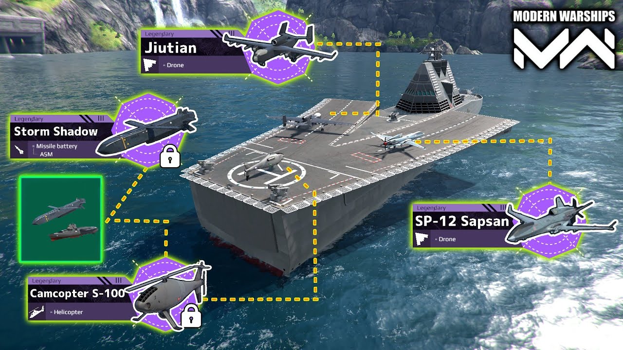 Destroyer With Multiple Drone System And Helicopter Integrated Missiles / Modern Warships _ gameplay