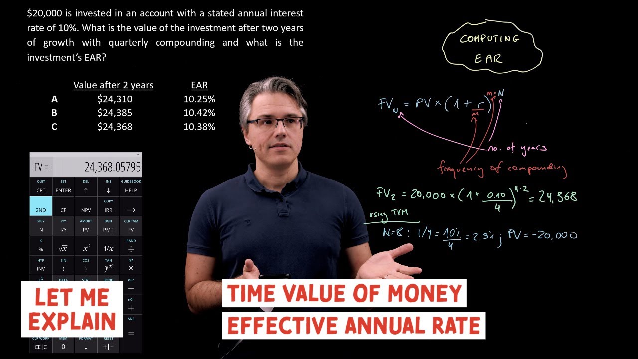 Time Value of Money (TVM) - computing the Effective Annual Rate (EAR) (for the @CFA Level 1 exam)