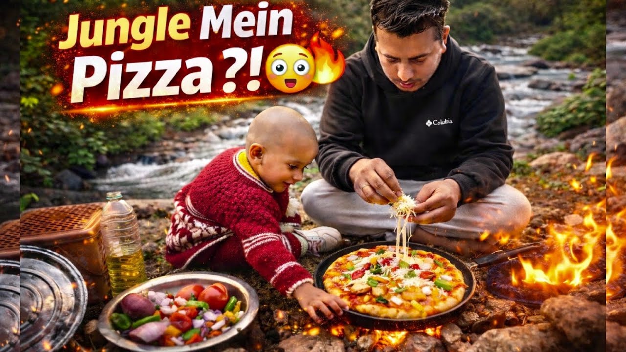 Making Wild Forest Pizza 🍕 Without Oven 🔥with my small daughter 😋 