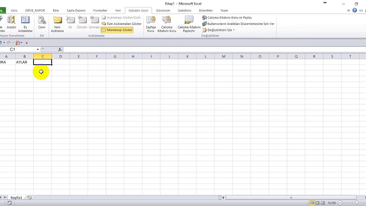 Microsoft Excel 'de Sayfayı Koruma ve Formül Gizleme