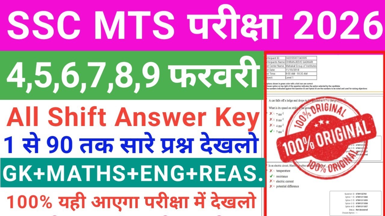 SSC MTS 4,5,6,7,8 February Question Paper 2026 | SSC MTS 4 February Expected Question Paper 2026