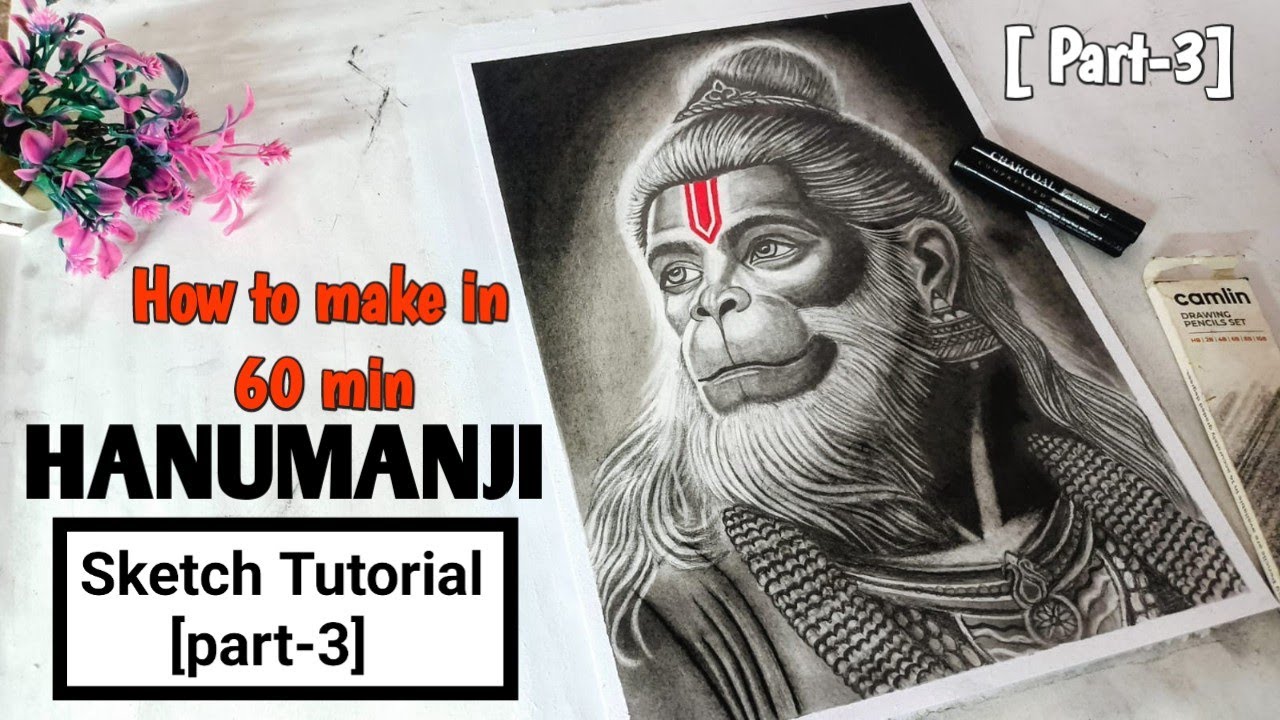 How to make Hanumanji in 60 min sketching tutorial [ part-3]#hanuman #drawing #art #tutorial #sketch