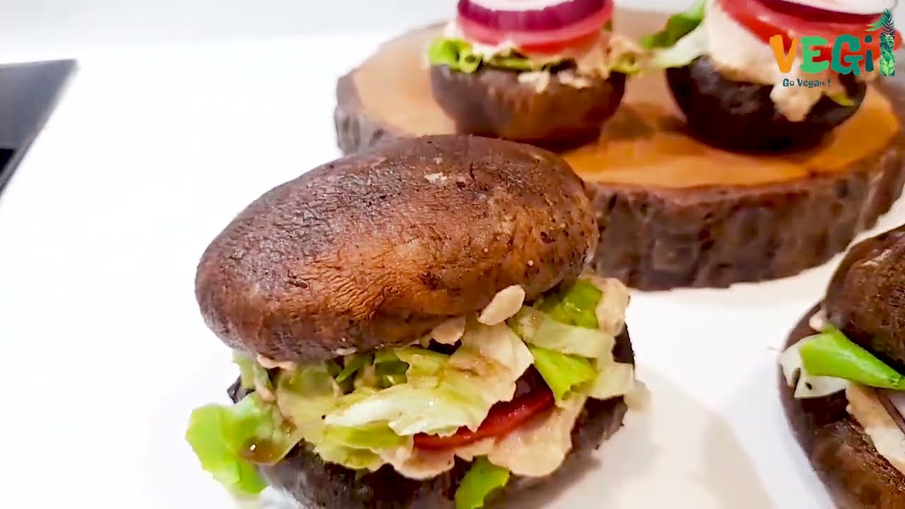 Raw Vegan Cheeseburger Recipe with Portobello Mushrooms Easy to make, perfect for weight loss.
