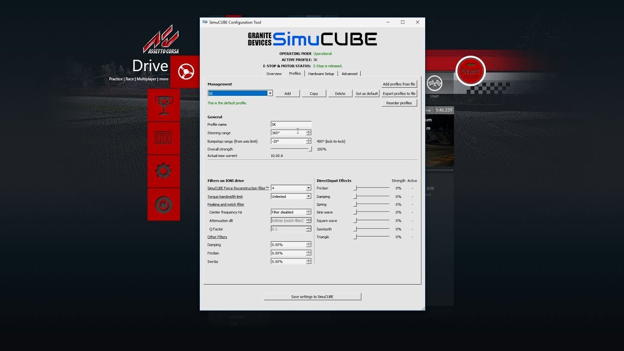 Assetto Corsa SimuCUBE 1 & 2 Direct Drive Wheel Settings Guide